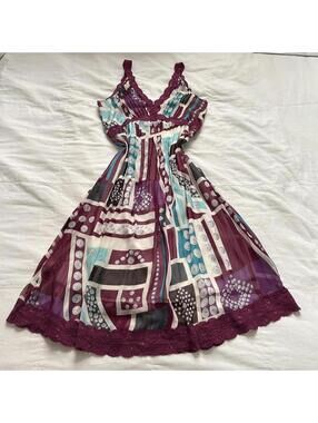 Y2K Runway Design purple and teal multicoloured dress lace trim abstract pattern